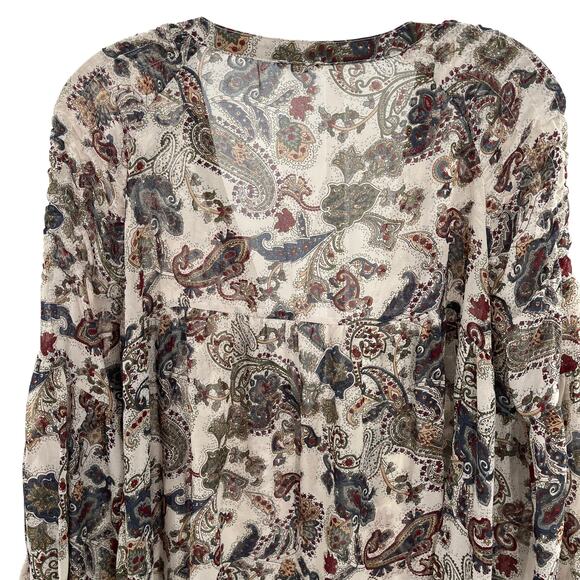 Ecote UO Maroon Gray Paisley Long Sleeve V Neck Boho Flowy Hippie Blouse Top S - Picture 4 of 7